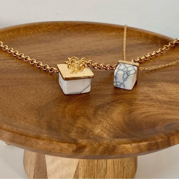 3/$20 Gold Double Strand Necklace with Natural Stone Pendants - Picture 5 of 5